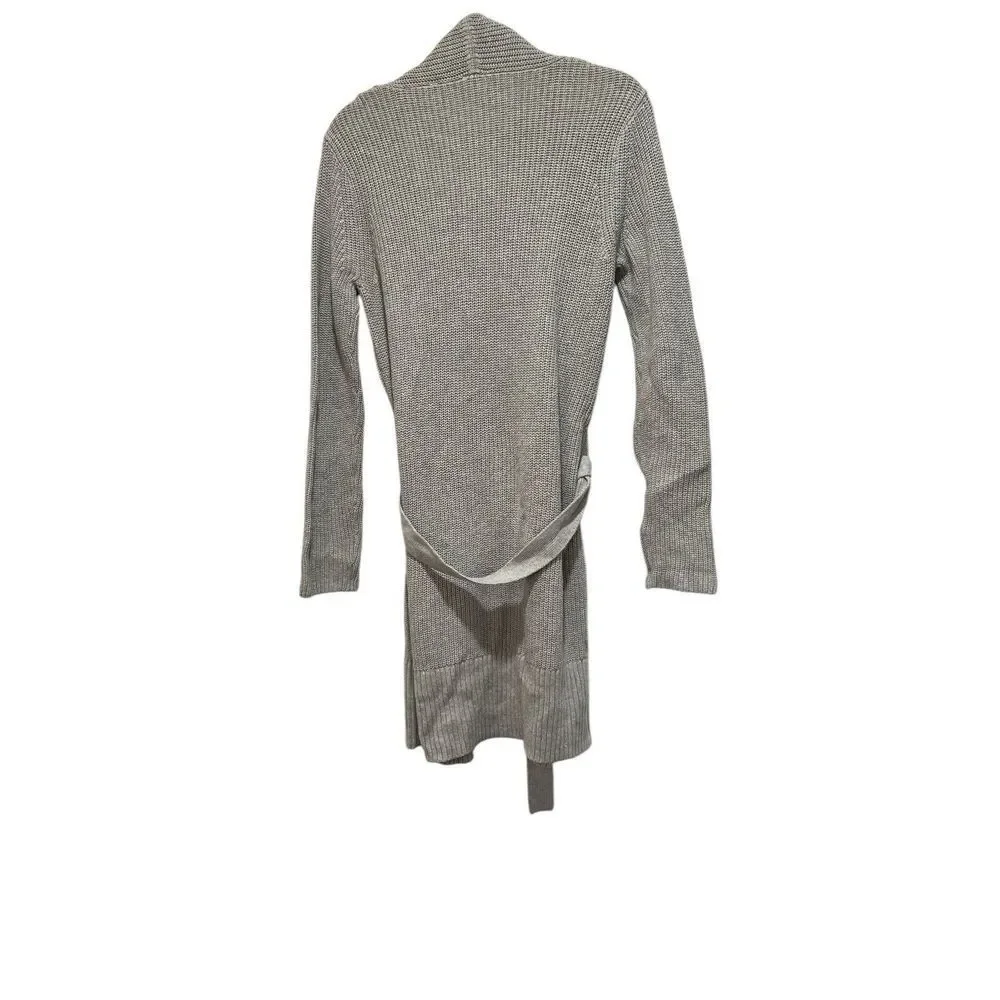 CAbi Sweater 5445 Exhale Gray Ribbed Knit Belted Tie‎ Waist Cardigan Size Small - Picture 2 of 4